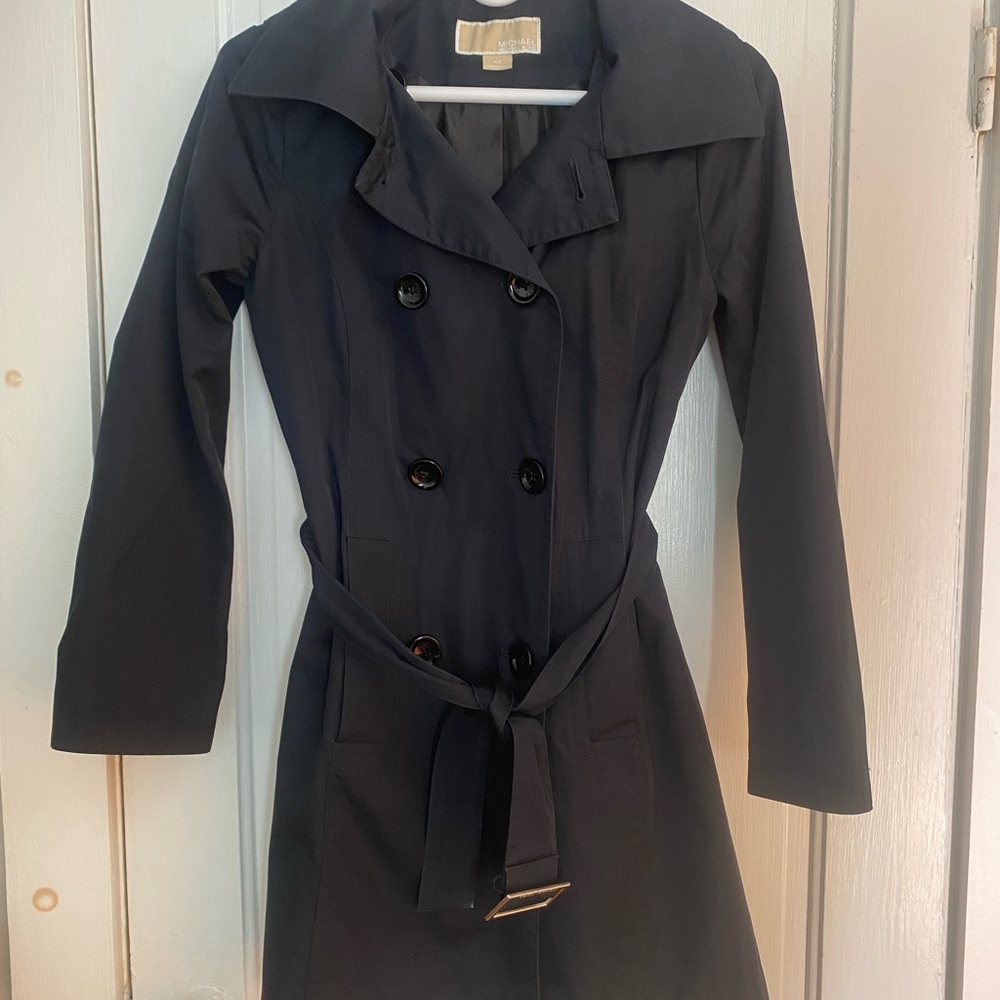 Michael Kors Black Double-Breasted Trench with Waist Tie